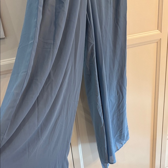 Lulu's Dusty Blue Pleated V-Neck Jumpsuit - Picture 3 of 8